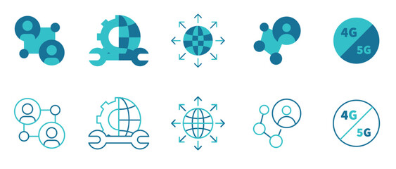Business global network icon set. Vector and illustrator
