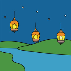 four lanterns floating above a river during diwali (1).eps