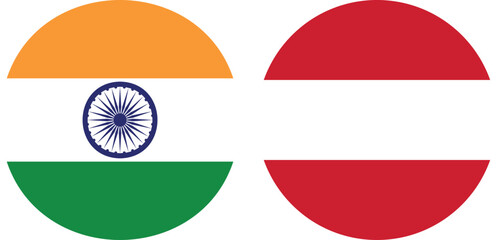 India and Austria Circular Flags Isolated on Transparent Background — Symbol of International Unity and Cooperation , vector design and digital illustration 