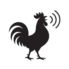 Black silhouette of a rooster crowing with sound waves bird