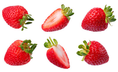 fresh strawberries collection, isolated on white background