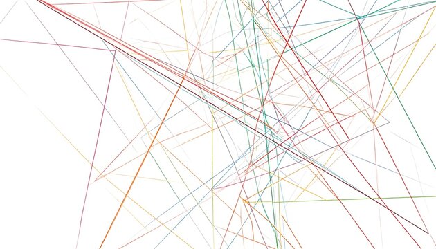 A complex abstract design with a multitude of intersecting straight lines in various colors against a white background - Powered by Adobe