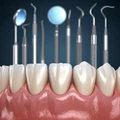 Dental Tools and Healthy Teeth Close-Up