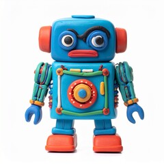 Fototapeta premium Funny Blue Clay Robot on White Background