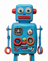 Fototapeta premium Blue funny Robot molded from plasticine modeling clay isolated on white background