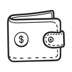 Simple line art wallet with dollar coin icon