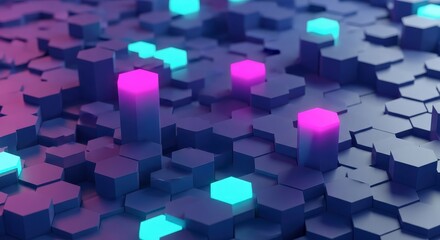 Abstract Geometric Hexagonal Landscape with Neon Glow