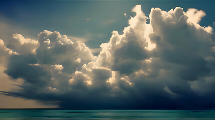 Dramatic cloud formation over calm ocean waters, capturing the light and shadows.