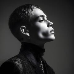 Portrait of Stylish Young Person with Unique Facial Features