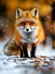 Obraz premium Vibrant red fox in winter wonderland snowy forest wildlife photography natural habitat close-up nature's beauty