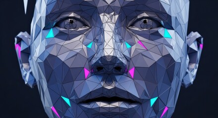 Geometric Futuristic Digital Human Face with Neon Accents