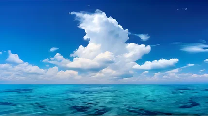 Keuken achterwand Reflectie A bright blue sky with fluffy white clouds reflected in the turquoise water of a calm ocean.  © dilles