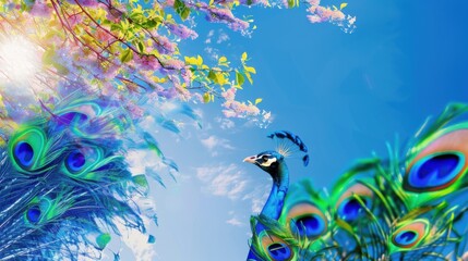 Iridescent Peacock Beauty: Close-Up Macro Shots of Colorful Feathers&mdash;Bright Blue/Green Plumes, Eye Patterns & Tail Details for Nature Art