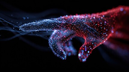 Particle Hand Touching Pink Particle Stream: Tech Connection Scene