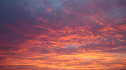 Obraz premium Vivid sunset sky displaying fiery orange and purple hues across the clouds, creating a dramatic atmosphere.