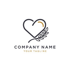 Elegant Heart Logo with Laurel Branch and Golden Accent.