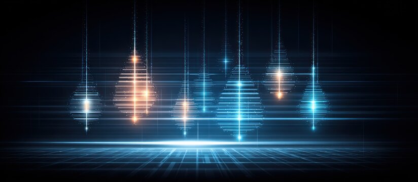 Abstract Futuristic Digital Network Background with Blue and Orange Lights.