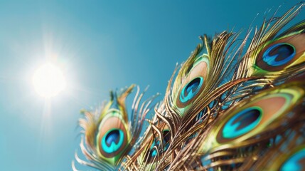 Iridescent Peacock Beauty: Close-Up Macro Shots of Colorful Feathers&mdash;Bright Blue/Green Plumes, Eye Patterns & Tail Details for Nature Art