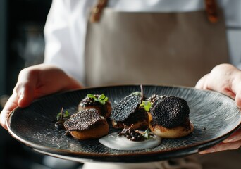 Culinary delicacy truffle based vegan dish Server meal idea