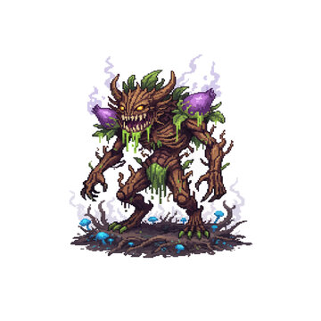 pixel art carnivorous treant monster wood beast evil character design