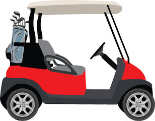 Red Golf Cart with Clubs