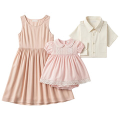 Obraz premium Elegant mother and daughter matching dresses with a boys shirt isolated on transparent background