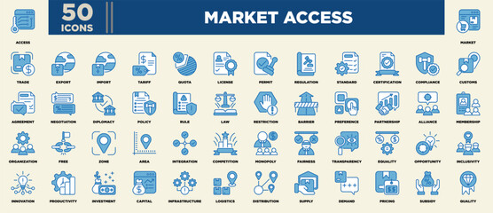 Market Access Icon Sheet Blue White Illustration