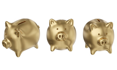 cartoon style gold piggy bank 3D graphic