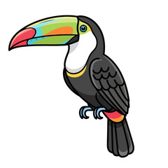 Fototapeta premium Vibrant toucan illustration with rainbow beak makes playful educational material for kids, adding a tropical flair to designs and bringing exotic wildlife charm