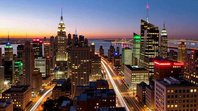 New York City with traffic light Afternoon in Time Lapse