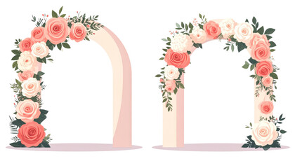 Wedding arch duo with white and green flowers, isolated on transparent background