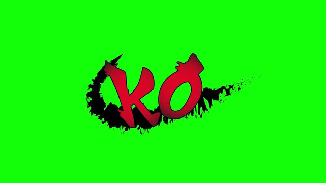 Anime style letter animation K.O. Perfect for battles, competitions, and challenges. 4k video green screen
