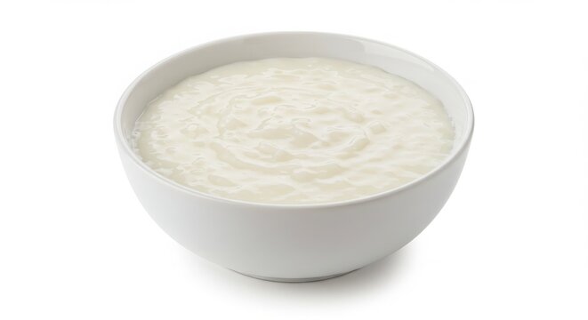 roz bel laban Egyptian rice pudding isolated on a white background for food photography and culinary presentations