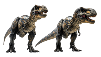 Realistic Standing T-Rex Dinosaur in Two Variations, isolated on transparent background