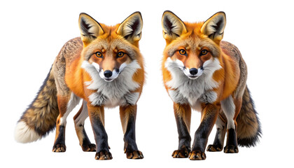 Red Fox Walking Gracefully in Dual Variations, isolated on transparent background