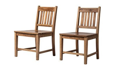 Rustic wooden chair angled side view and front view, isolated on transparent background