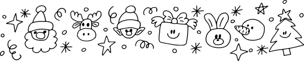 Hand-drawn winter-themed New Year icons in grunge style, suitable for crafts, cards, and photo decorations.