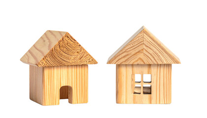 Rustic Wooden Old House Models in Two Variations, isolated on transparent background