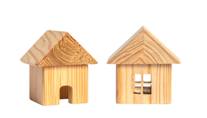 Rustic Wooden Old House Models in Two Variations, isolated on transparent background
