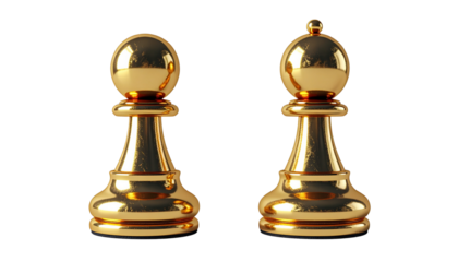 Shiny Metallic Gold Pawn Symbols in Dual Styles, isolated on transparent background