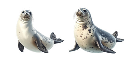 Small Round Seal Floating in Two Variations, isolated on transparent background