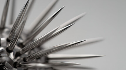 probes. Close-up of a metallic needle array forming a precise geometric pattern. safety posters, maintenance manuals, designed for precision metalworking and fabrication facilities.