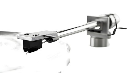Turntable cartridge and stylus on white background