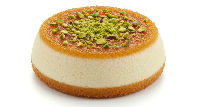 Isolated ashta cream dessert topped with pistachio isolated on white background for dessert or culinary display