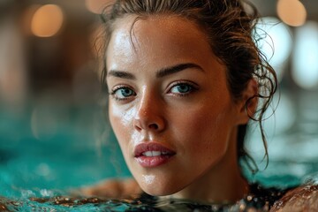 Indoor swimming pool portrait of a woman