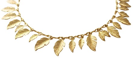 Gold leaf necklace on white background