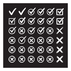 White Checkmarks and Xs on Black Background Grid check mark x mark