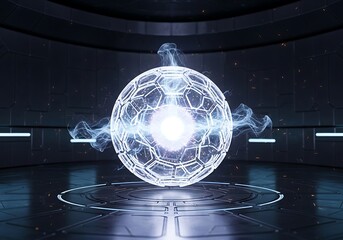 Futuristic energy core sphere in a laboratory environment, technological advancement
