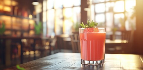 Refreshing Strawberry Beverage with Mint in a Cozy Cafe Setting for Summer Menus and Lifestyle Promotions