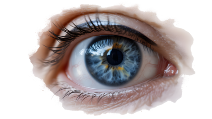 Macro shot of a stunning blue human eye with intricate details, perfect for conveying vision, health, and beauty concepts, captivating gaze and striking color